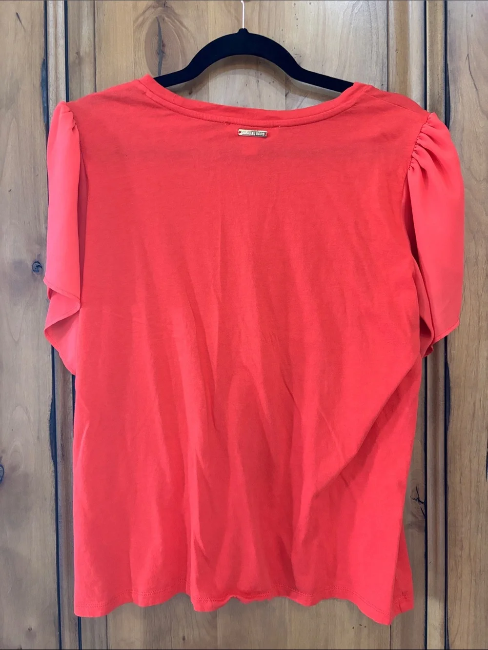 Michael Kors Neon Red Flutter Sleeve Blouse